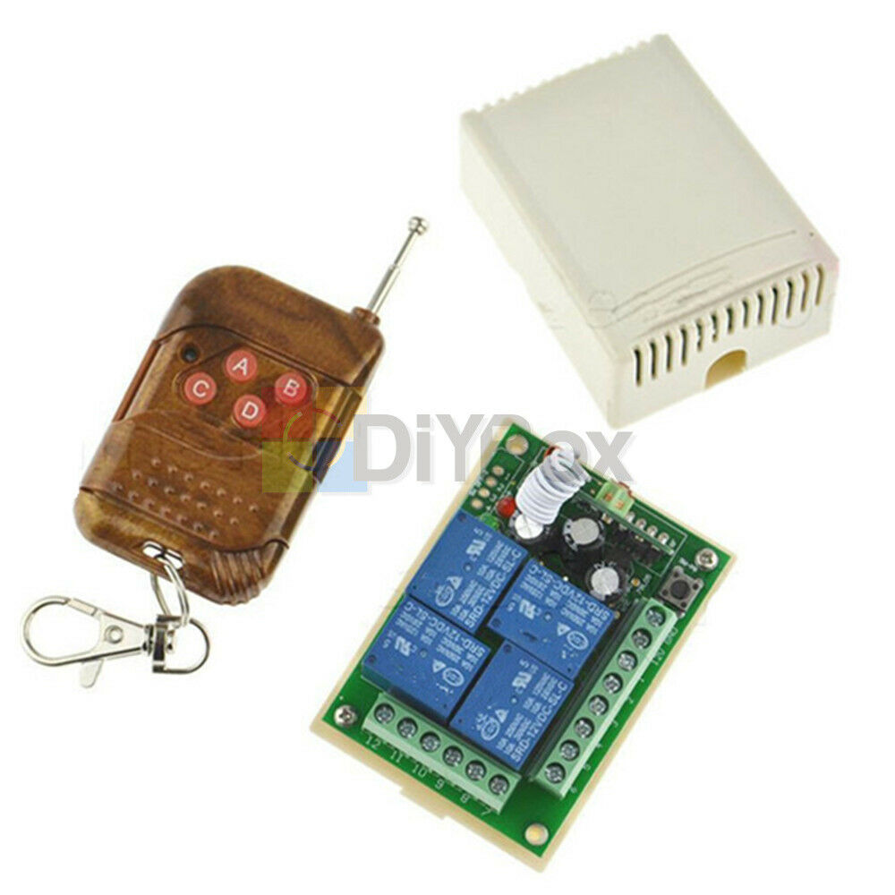 DC12V 4 Channel 10A Relay Wireless RF Remote Control Switch Transmitter Receiver