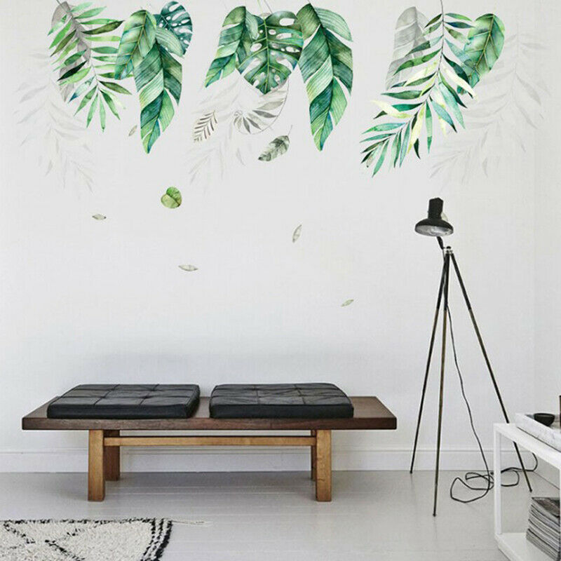 Tropical Vegetation Large Green Leaf Wall Stickers Sofa Background DecoratioBDA