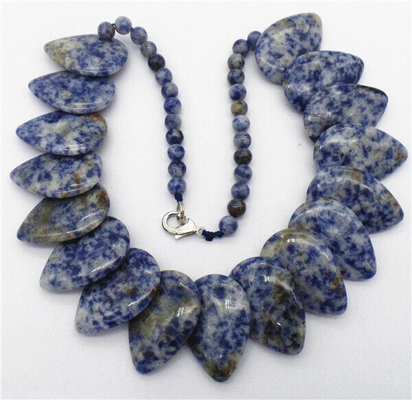 1 Strand Natural Blue Sodalite Overlapping Flat Teardrop Beads Necklace HH7371