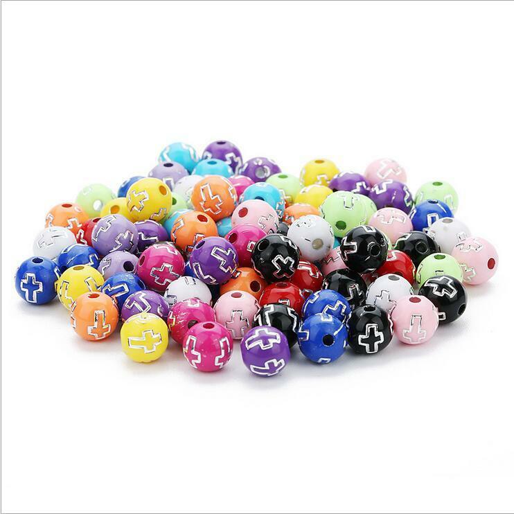 100X Round Cross pattern Mixed Acrylic Beads DIY Pacifier clip Jewelry 8mm