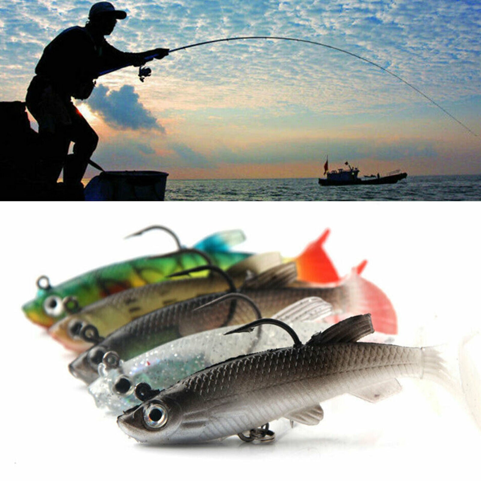 5Pcs Fishing Lures Kit Soft Bait Wobbler Artificial Lead Fish Pike Fish Jig Set