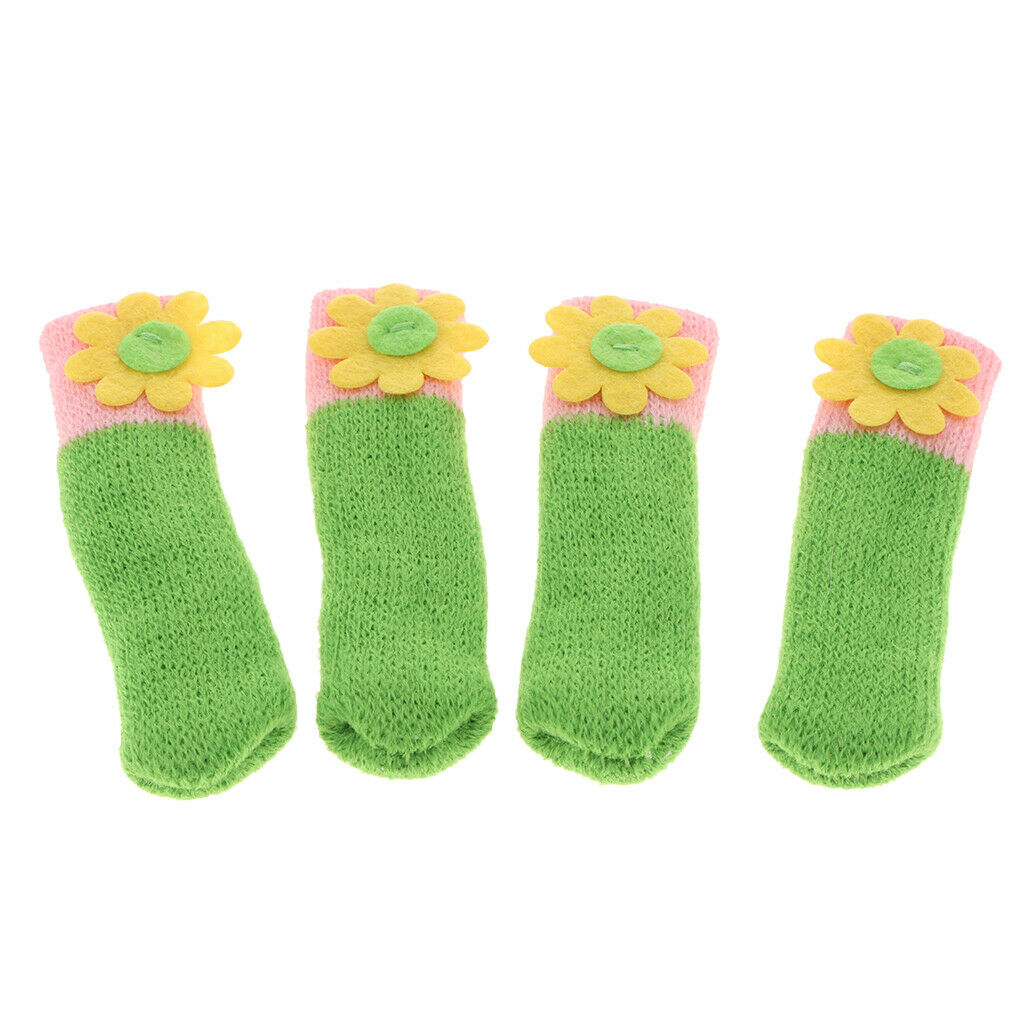 4pcs Knit  Socks Chair Leg Floor Protectors Green (Sunflower)