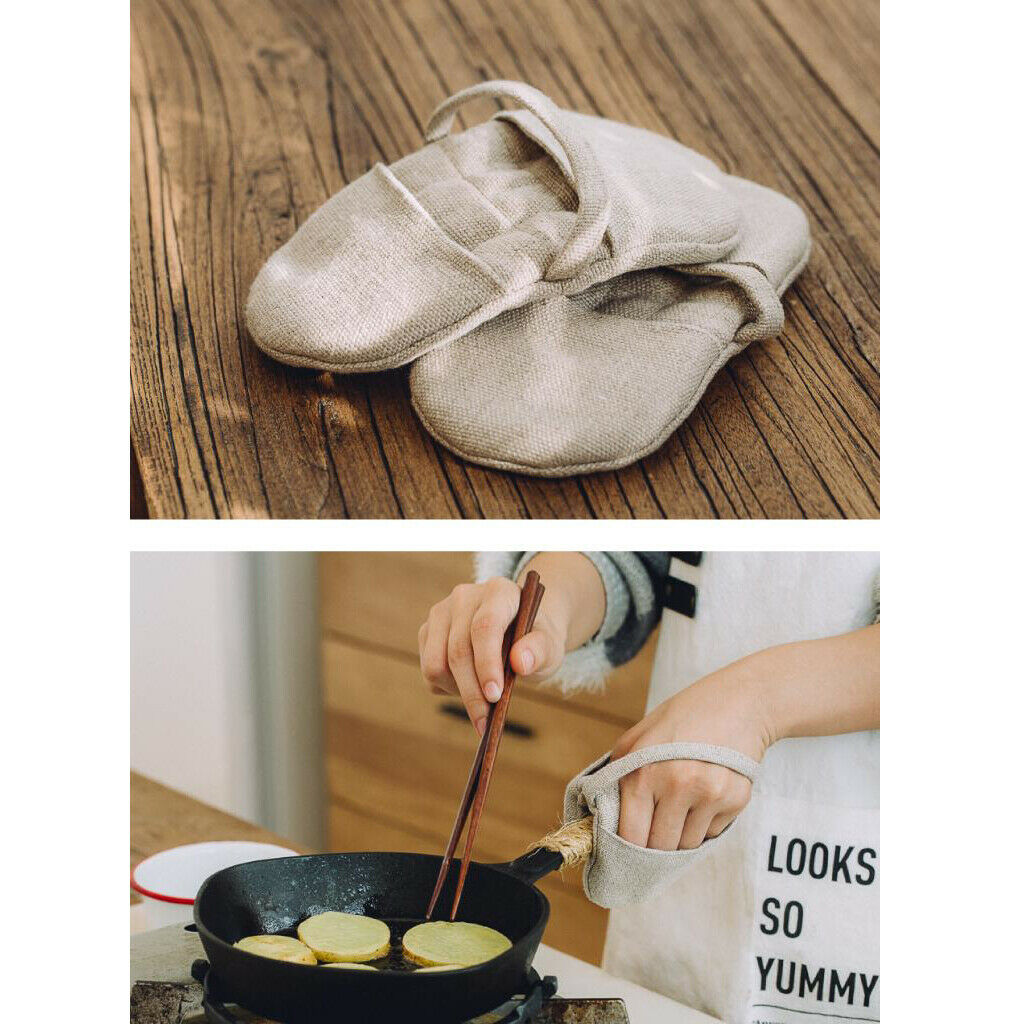 1x Heat Resistant Oven Mitts Cooking Baking Gloves Protection Cotton&Linen