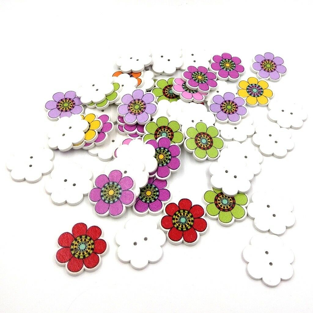 50Pcs Sunflower Wood Wooden Buttons for Knitting Children Craft Buttons 25mm