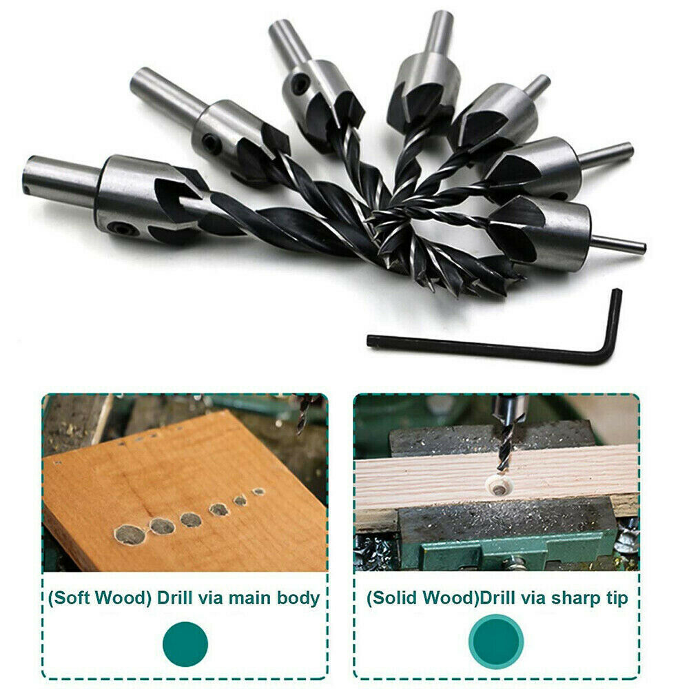 7 pcs Drill Bit Wood 5 Flute HSS Countersink Set 3 4 5 6 7 8 10mm Carpentry Tool