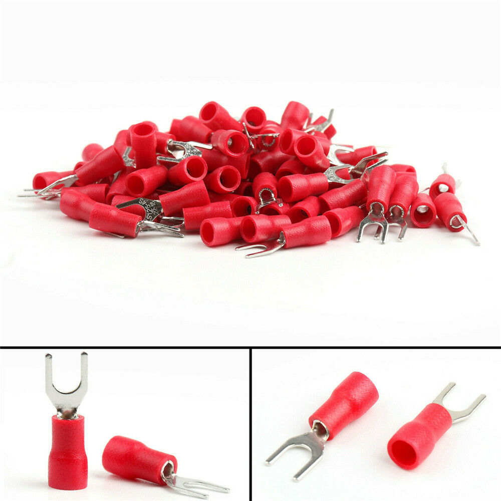 100Pcs Red SV1.25-4 Furcate Pre-Insulating Fork Spade 22~16AWG Crimp Terminals