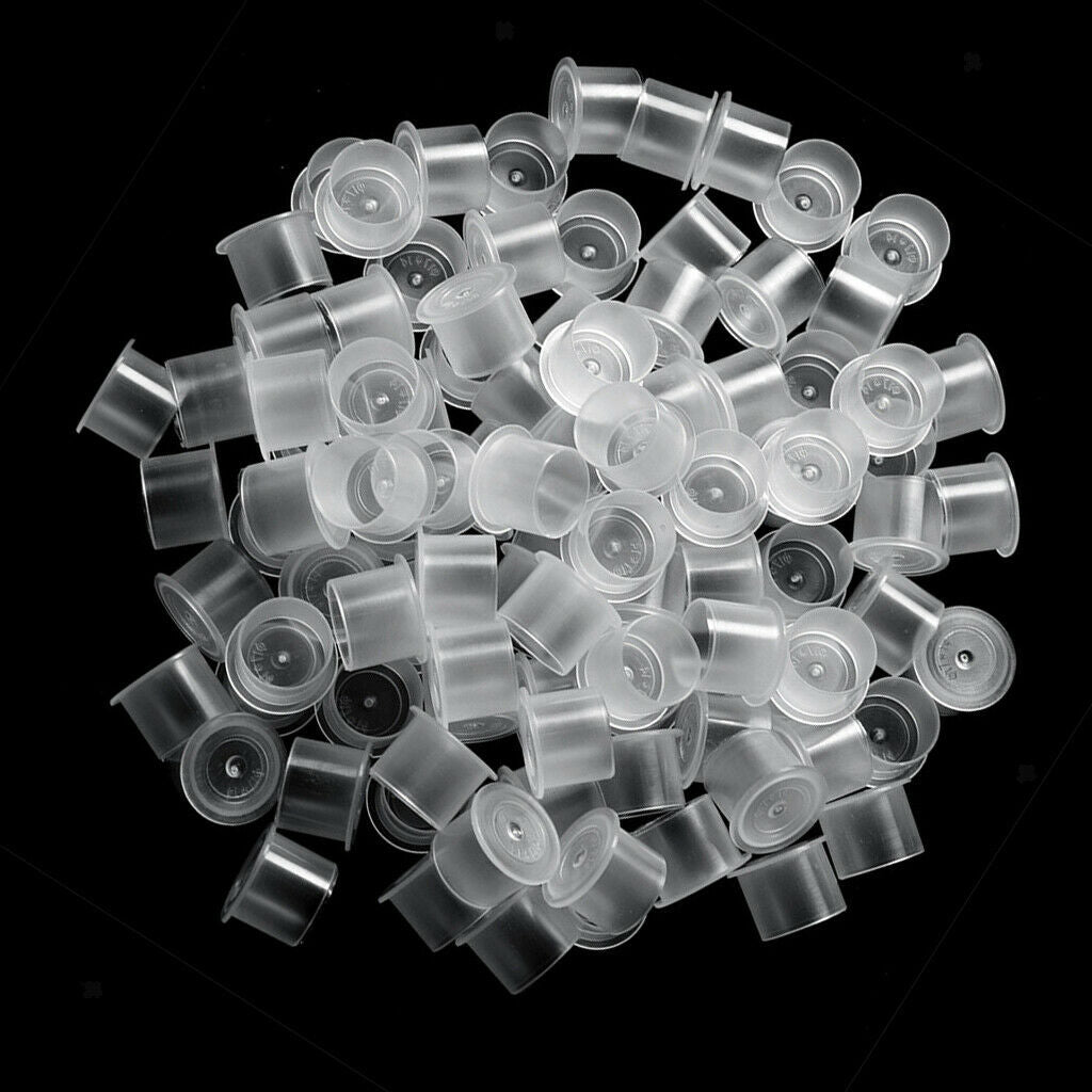 Bulk 100 Pcs Clear Plastic Tattoo Ink Cups Caps with Flat Base Non Spill Top