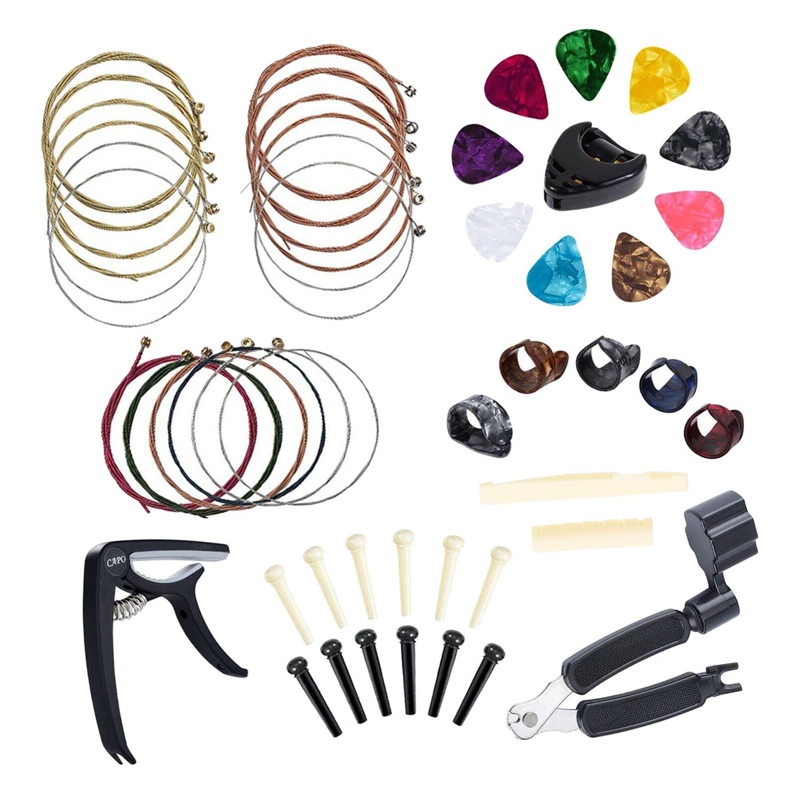 49Pcs Guitar Repairing Accessories Kit Guitar Strings Tuner String Winder Picks