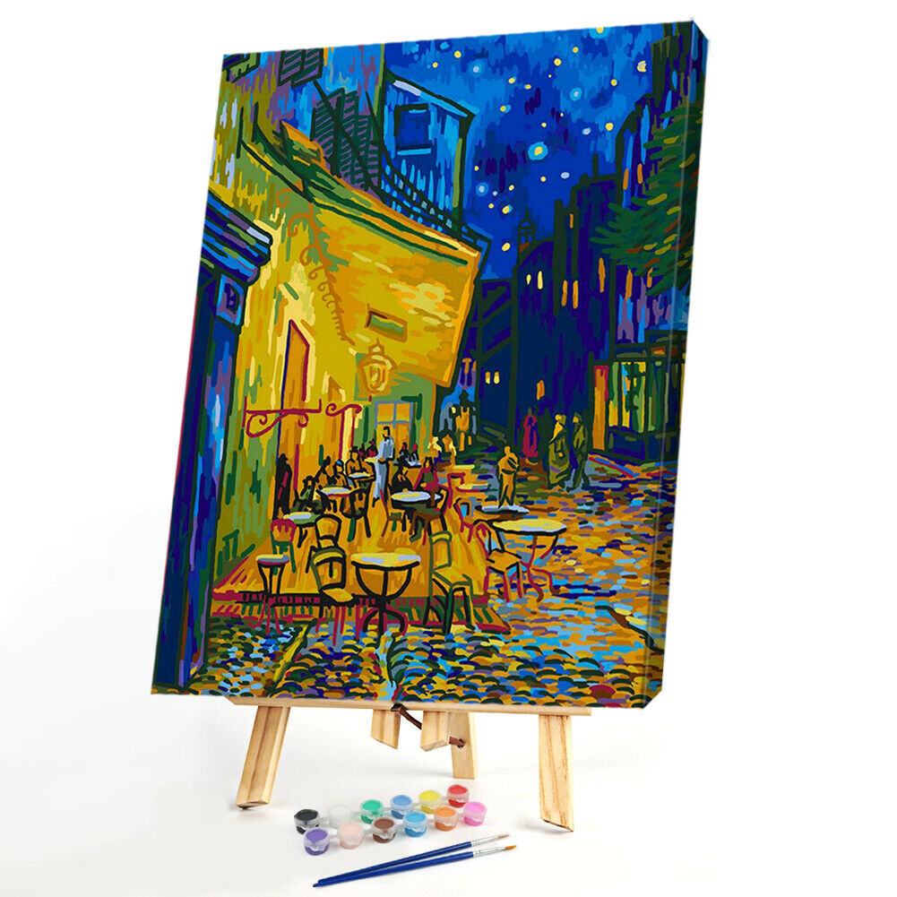Frameless DIY Night Street Painting By Numbers Kit Hand Painted Oil Picture @