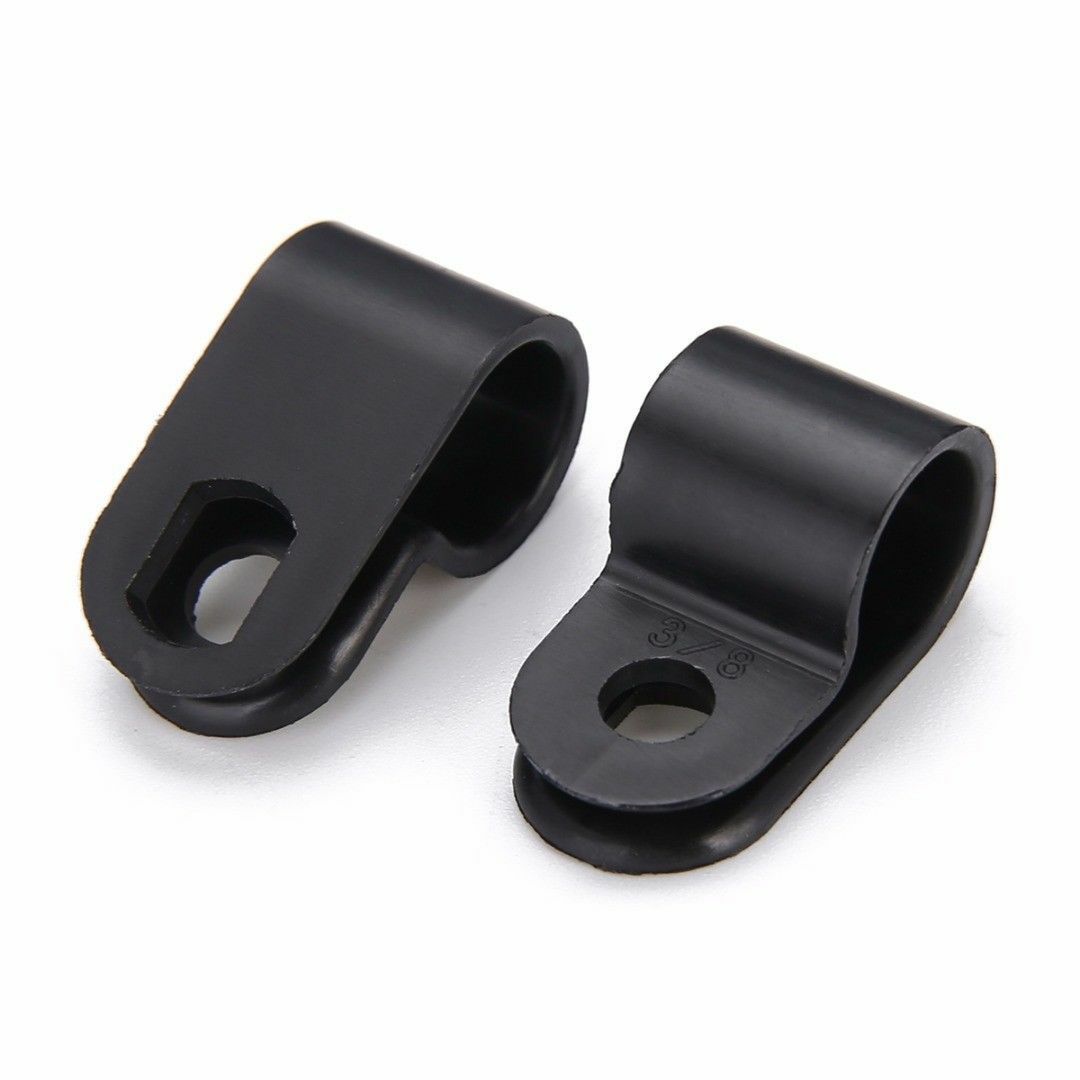 High Quality Black Nylon Plastic P Clips - Fasteners for Cable & Tubing 200pcs