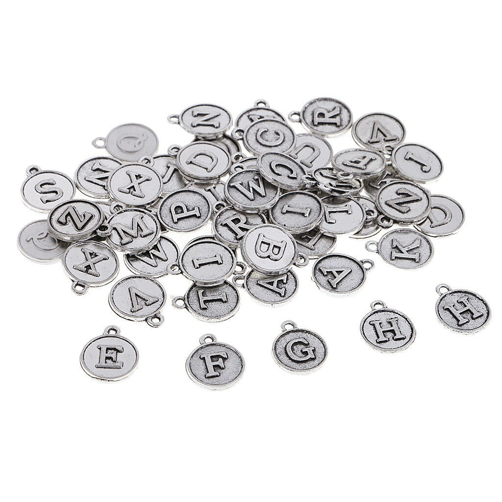 52 Pack Letters Alphabet 12mm Round Charms Pendants Jewelry Making Findings