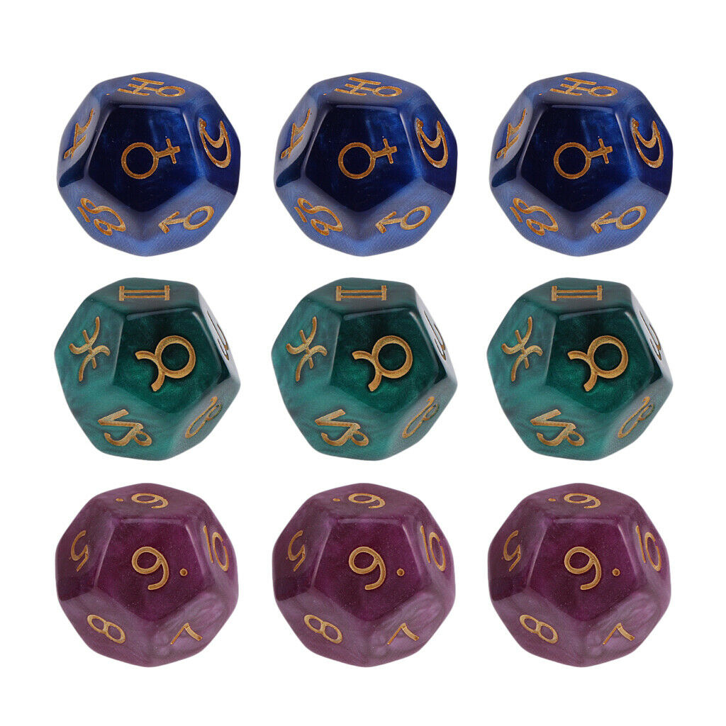 9 Pieces Multi-sided Astrology Dices Set for Divination Games Kids Toys Gift
