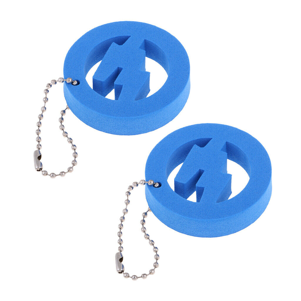2X 2 Pieces Round Buoy EVA Floating Keychain Keyring Water Key Float Blue