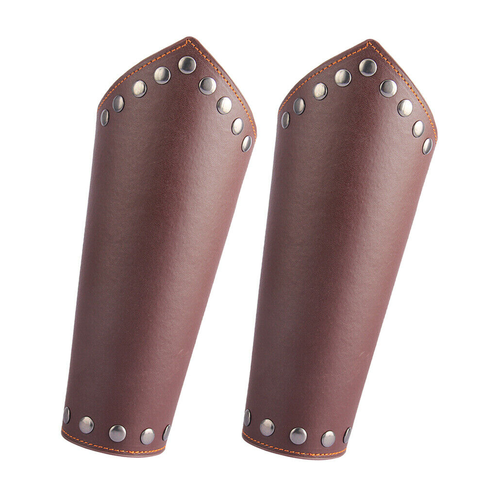 2 Pieces Leather Gauntlet Medieval Leather Bracers Rivet Arm Armor Cuff