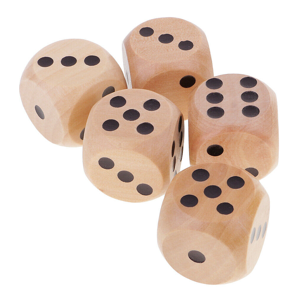 Set of 5 dice dice round corners 3cm black dotted for traditional items