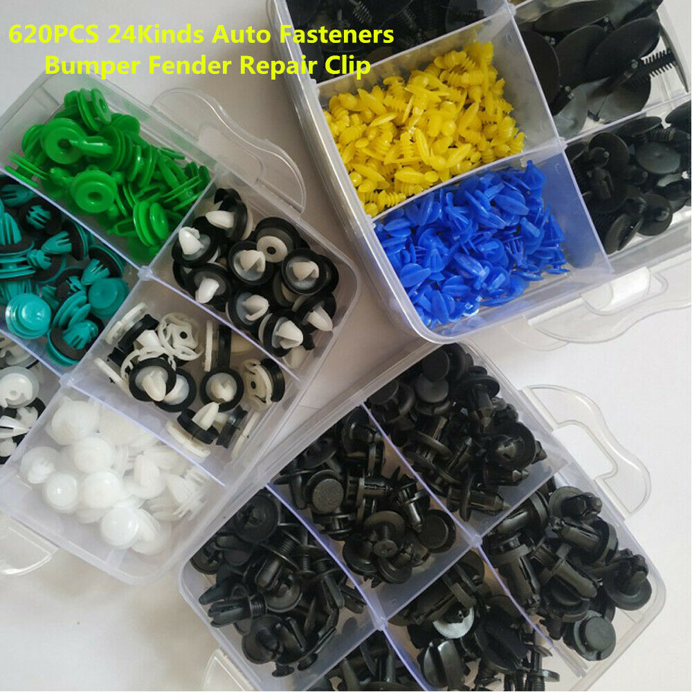 620PCS 24Sizes Plastic Auto Fasteners Car Bumper Fender Repair Parts Clip Solid