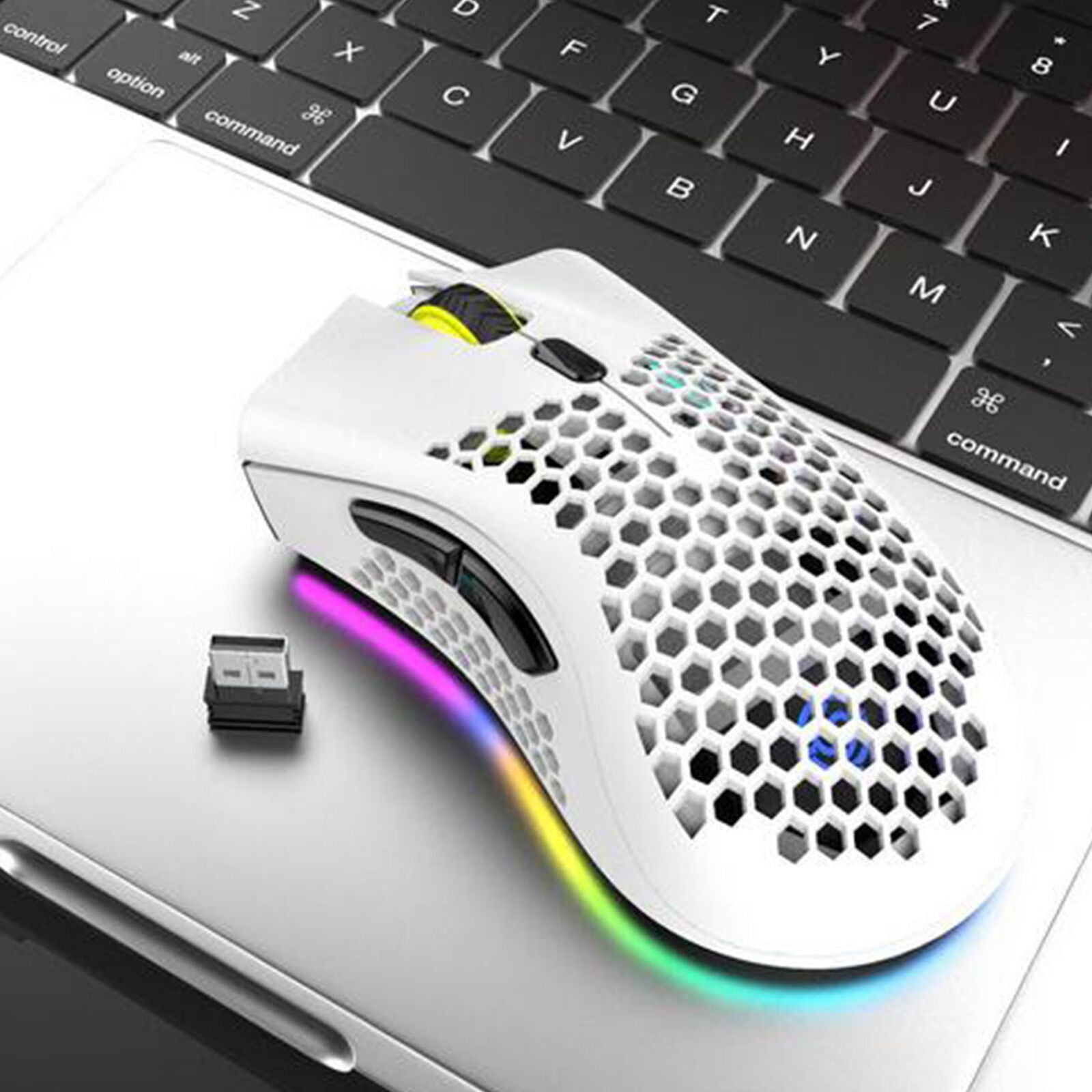 Gaming Mouse Wireless Lightweight Rechargeable 7 Button 12000DPI RGB White Mice