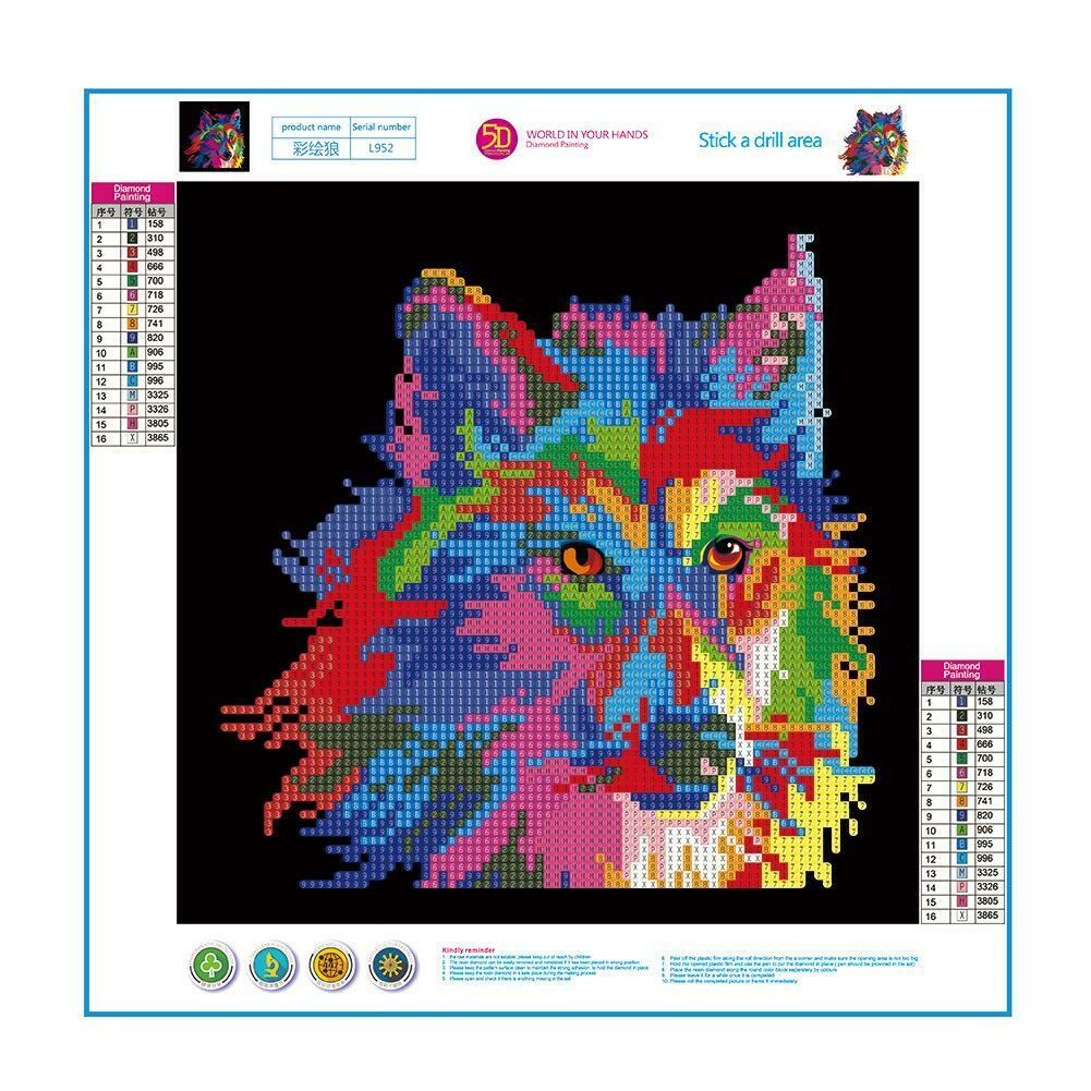 5D Wolf Diamond Embroidery Painting Cross Stitch Mosaic Home Decor @