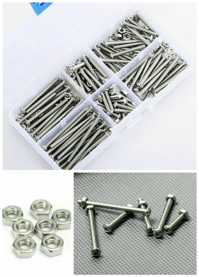 240pcs M3 Stainless Steel Cap Head Hex Socket Screw Nut Assortment Kit With Box