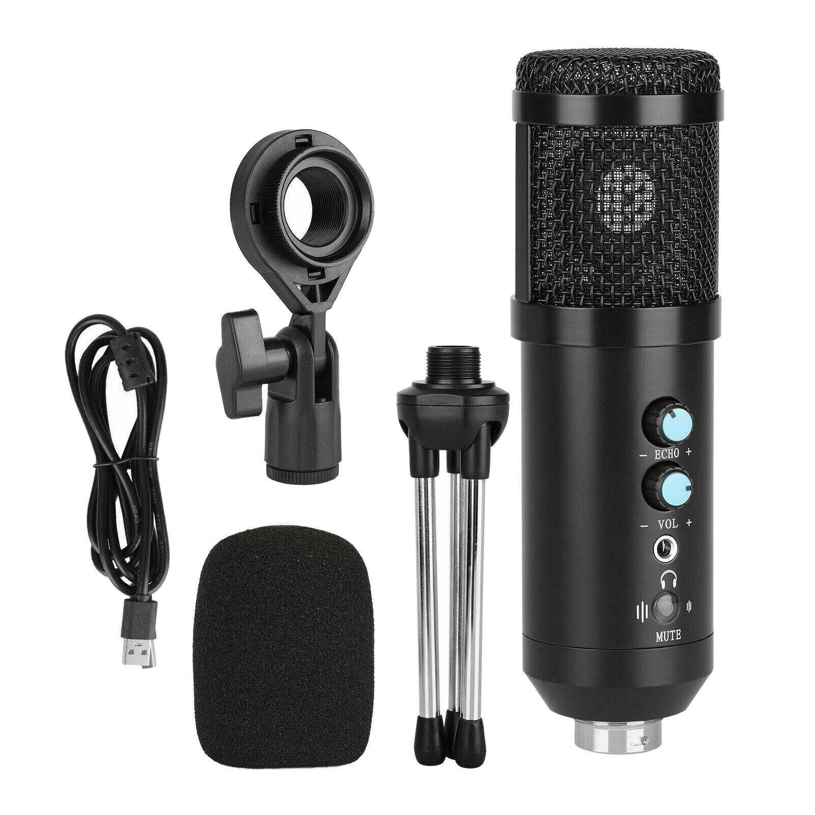 Computer Condenser Microphone Streaming Podcast Tripod Stand Cardioid Mic