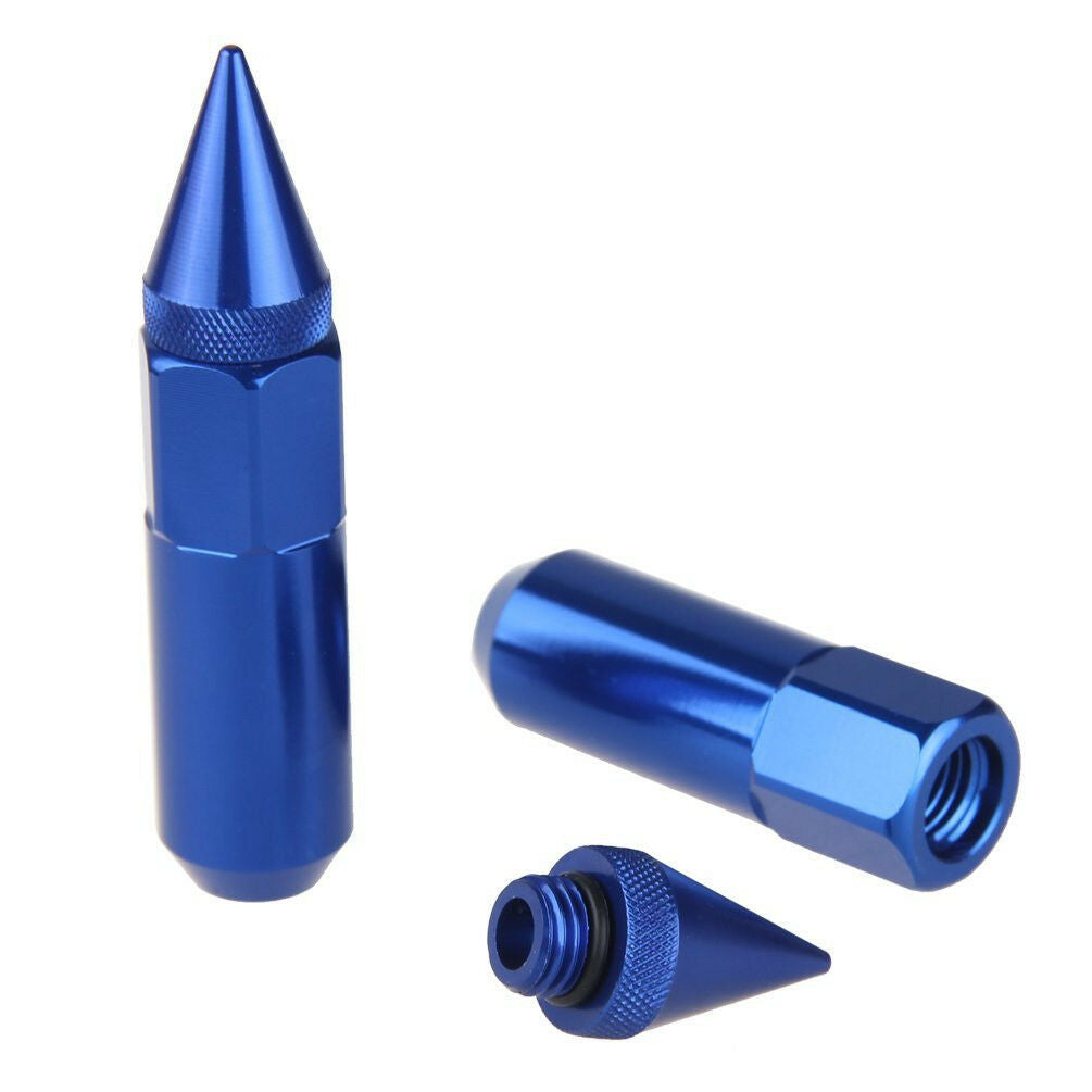 20Pcs Blue Aluminum Spiked Lugs Nuts Extended Tuner 60mm Wheels / Rims M12X1.5