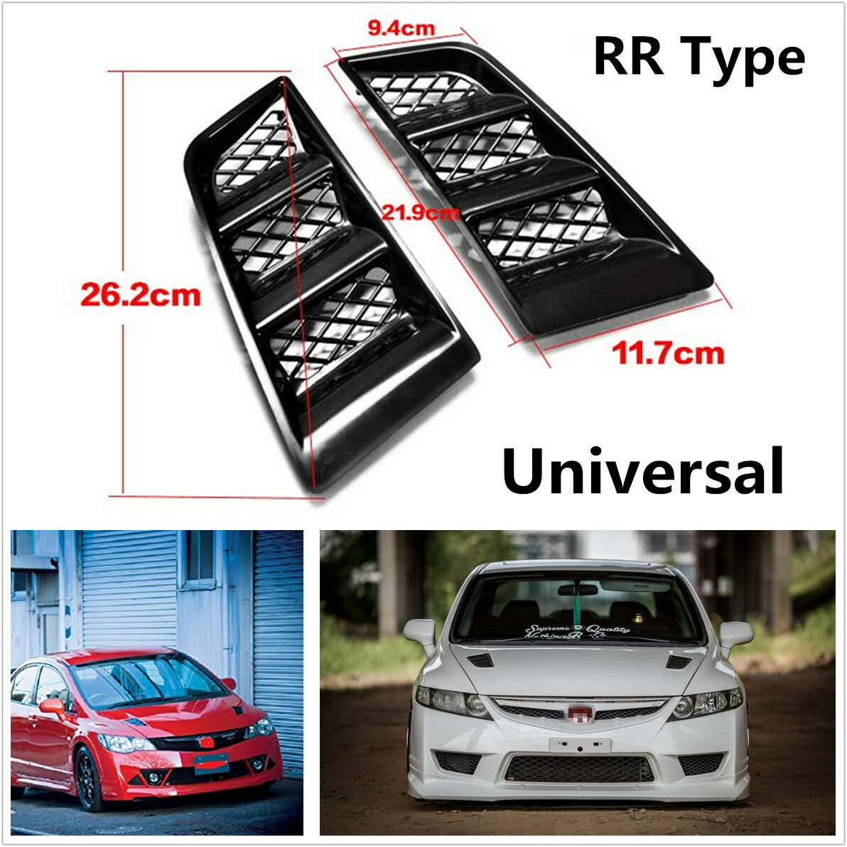 Universal Black ABS RR Type Hood Vents Scoop Bonnet Air Vents Air Flow Vent Duct