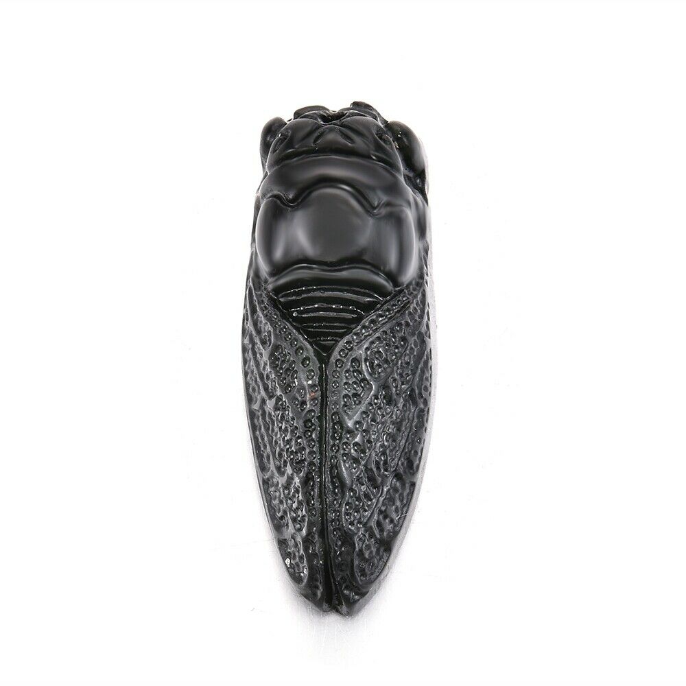 Handmade Natural Obsidian Green Jade Hand Carved Cicada Good Luck Pendant Cifts