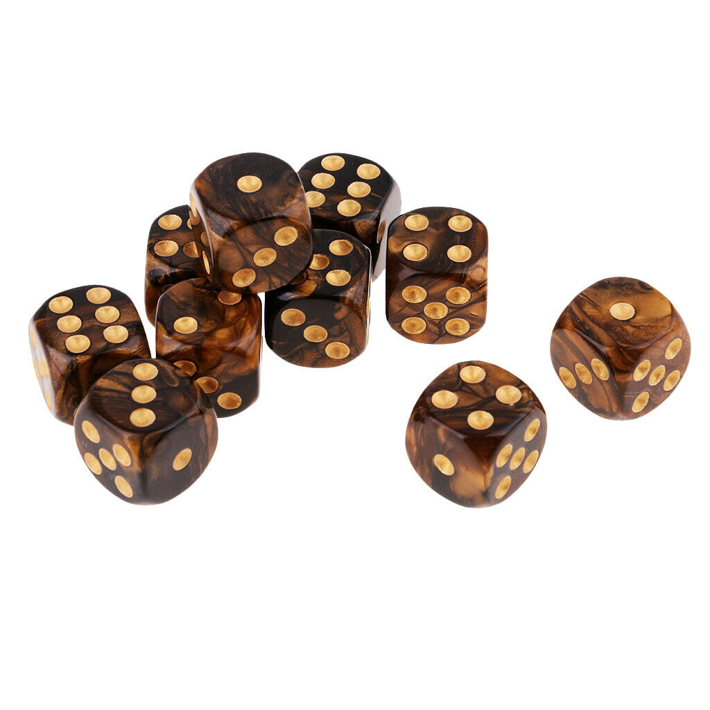 Set of 10 Six Sided Opaque D6 16mm Standard Dice Double Color Black&Golden