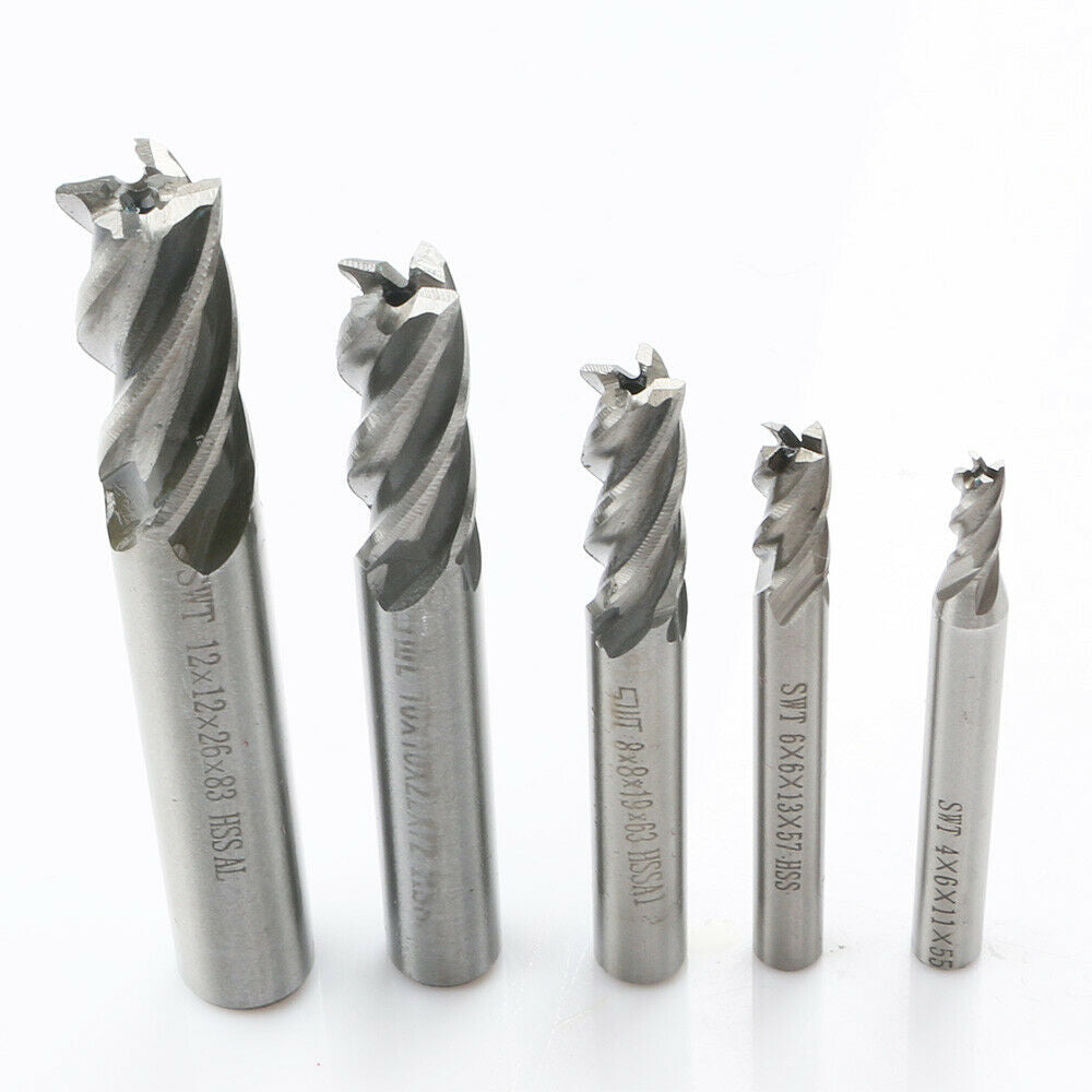 5pc/Set HSS CNC Straight Shank 4Flute End Mill Router Drill Bit Cutter Tool
