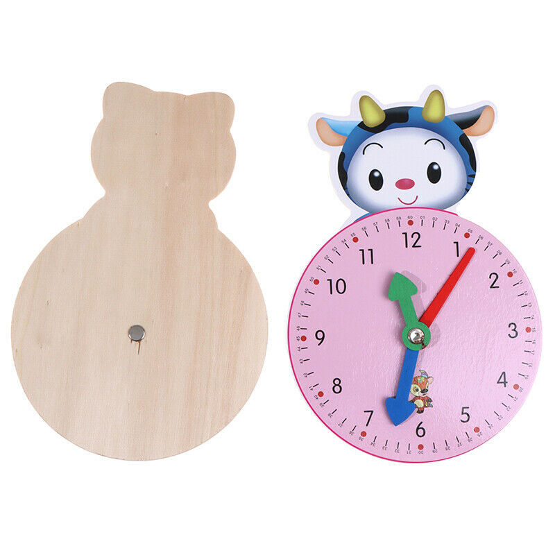Wooden Cartoon Clock Teaching Aid Stationery Alarm Clock Puzzle T.l8