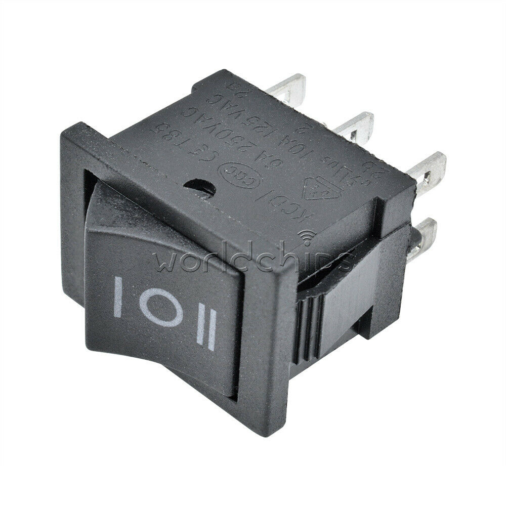 2PCS AC ON-OFF-ON Switch 6-Pin DPDT 3-Position Snap Boat Rocker 6A/250V 10A/125V