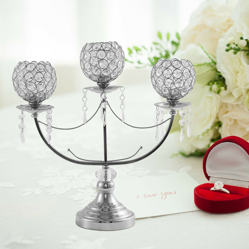 Crystal Candle Holder with 3 Arms Table Centerpieces for Home Bedroom Decor