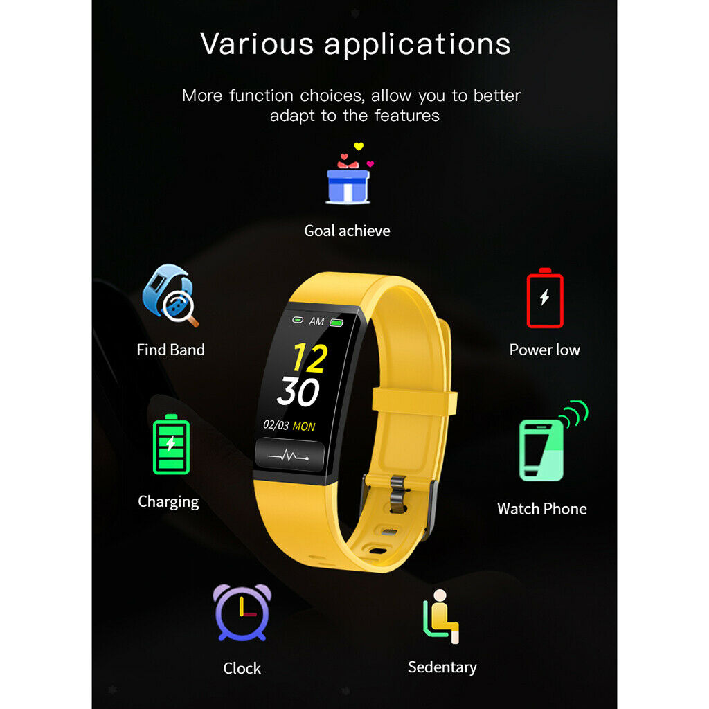 Smart Watch Tracker Body Temperature Blood Pressure Heart Rate IP67 Yellow