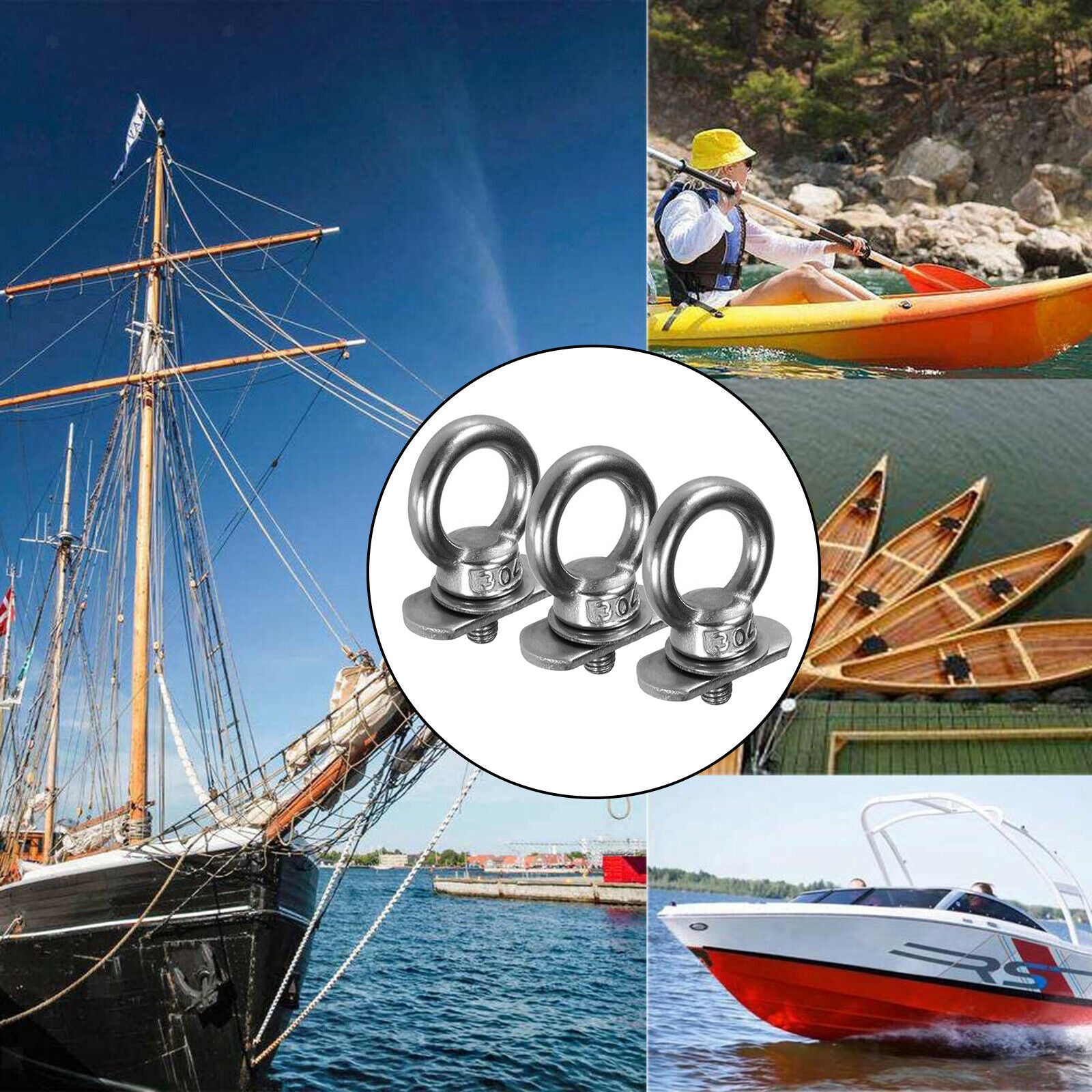 3pack Kayak Track Tie Down Eyelet O Ring Adapter Bungee Rope Nut Up to 0.6"