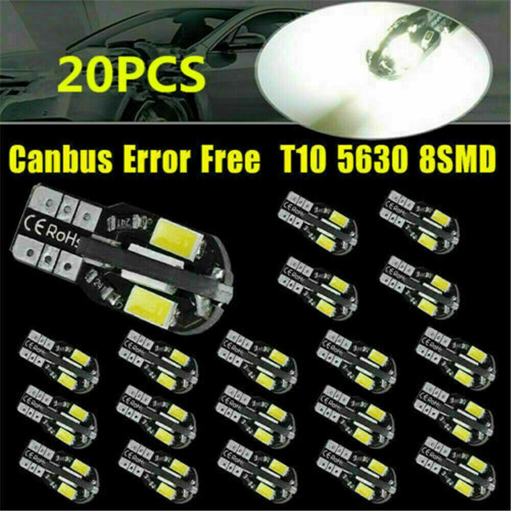 20PC T10 6500K White LED Car Canbus Error Free Light Bulb Lamps 5730 168 194 W5W