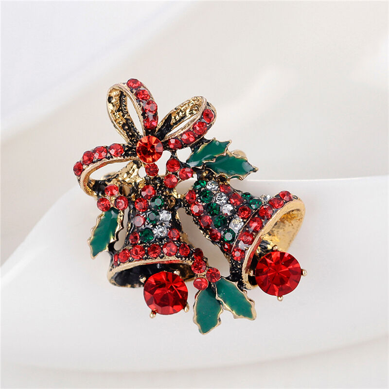 Fashion Christmas Rhinestone Cute Christmas Bell Brooch Pin Xmas Gift Party Qx