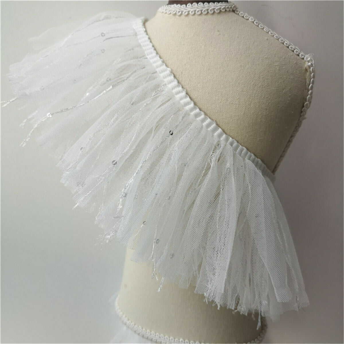 50CM Bling White Sequins Tassel Lace Trims Hem Sewing Ribbon Craft 3.54"Width