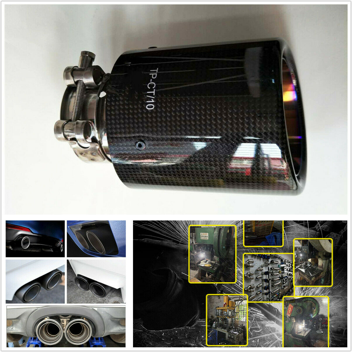 Glossy Burnt Steel End Carbon Fiber Pipe Car Exhaust Muffler Tip Pipe 63mm-89mm
