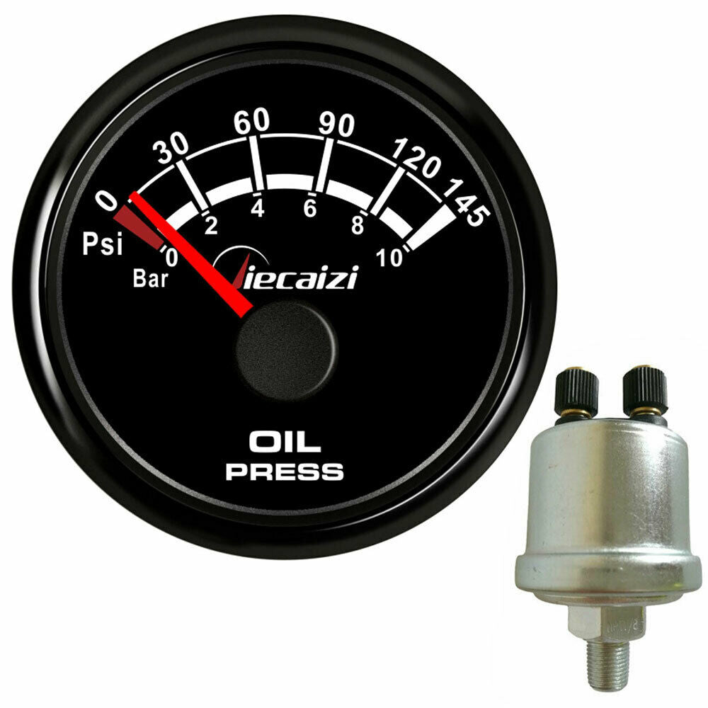 2-1/16â€³ black oil pressure gauge with sender 10-184ohms 145psi car boat blue led