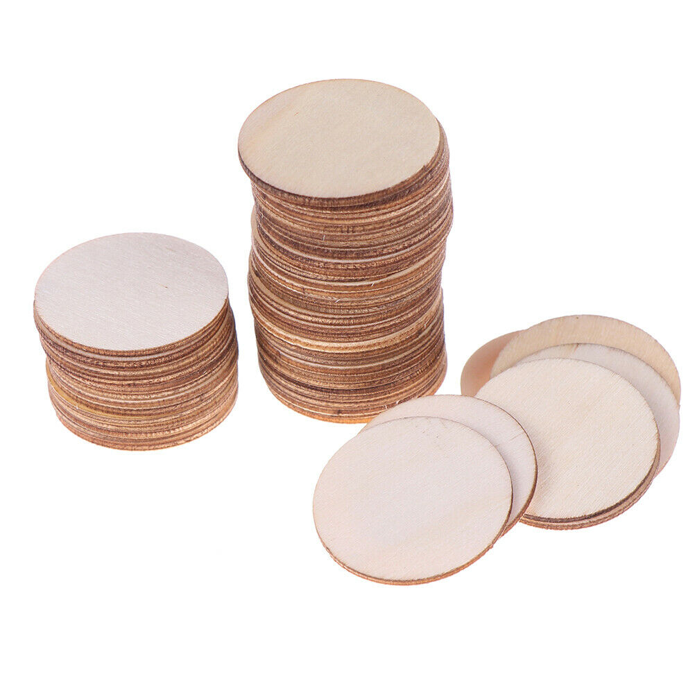 50x DIY Natural Blank Wood Pieces Slice Round Unfinished Crafts Wooden Di.l8