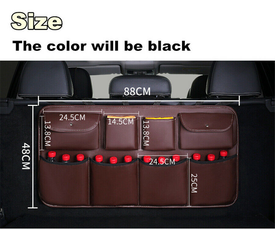 1x Car Seat Back PU Leather Organizer Bag Multi-use Interior Tidying Storage Bag