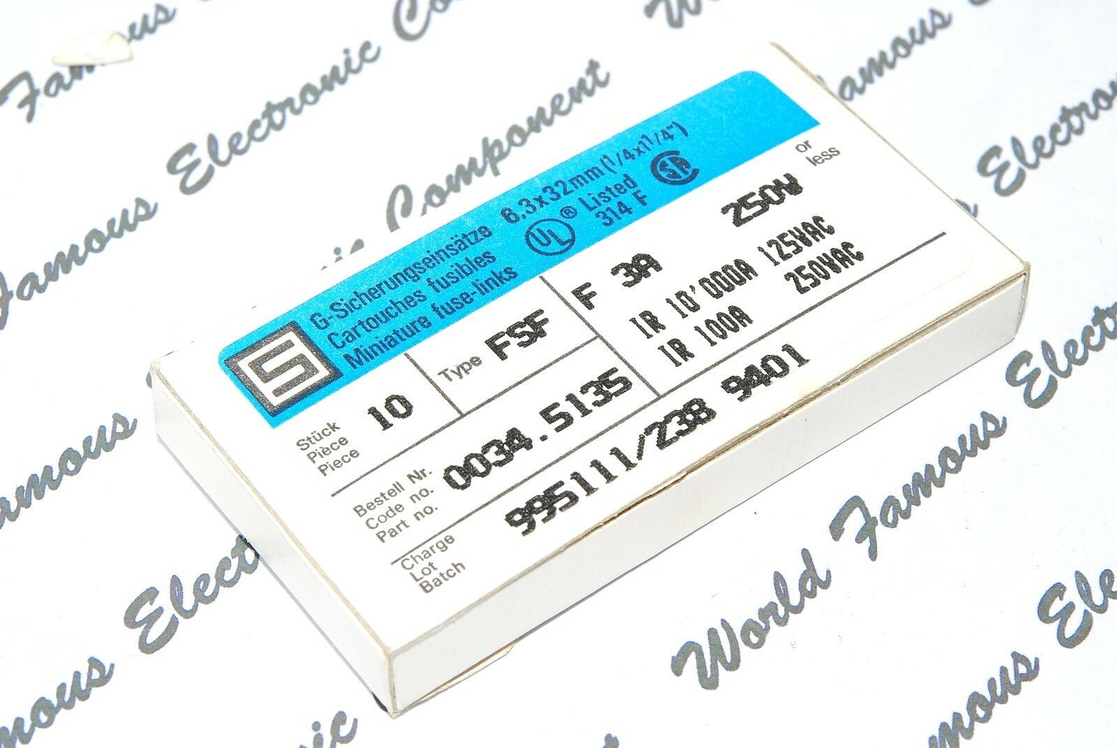 1pcs - SCHURTER (F) 3A 250V 6.3x32mm Glass Fuse - 0034.5135 (FSF) F3A250V