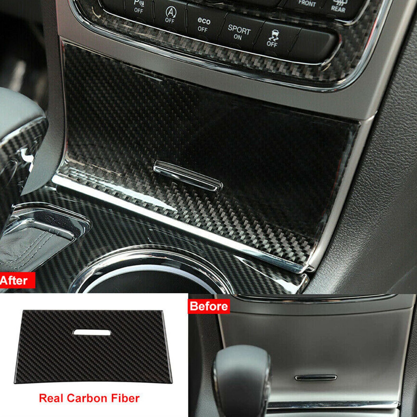 Carbon Fiber Console Center Storage Box Cover Trim For Jeep Grand Cherokee 2014+
