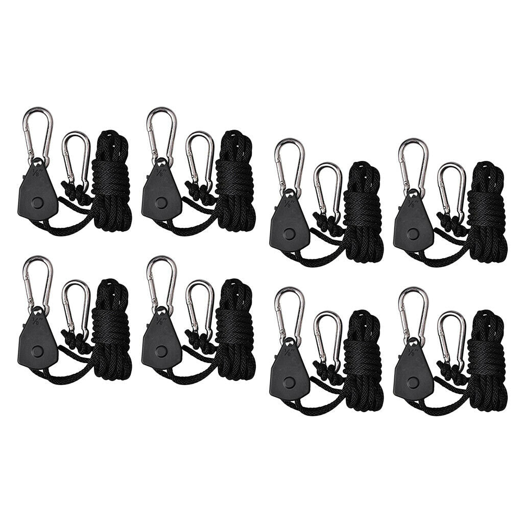 8pcs 2m Heavy-duty Ratchet Rope Ratchet Hanging Kit for Hydroponic/Grow Tent