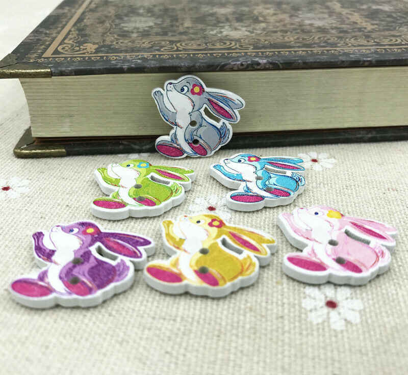 50pcs Rabbit Wooden buttons Mix-color Fit Sewing decoration Scrapbooking  24mm