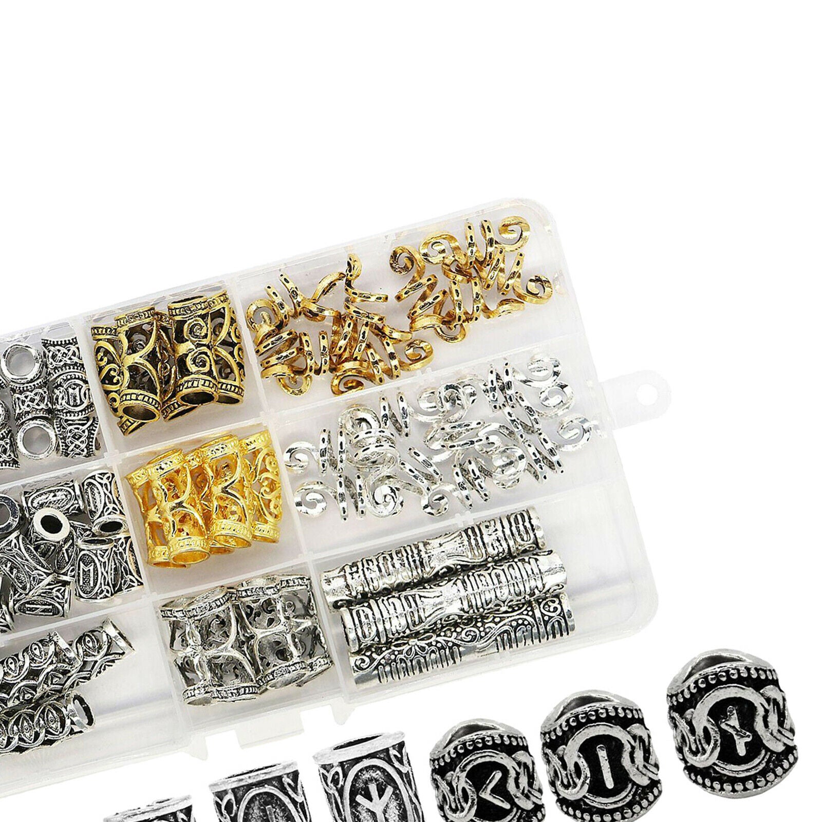 Viking Beard Beads Rings Luhn Runes Pendant Hair Jewelry Bead