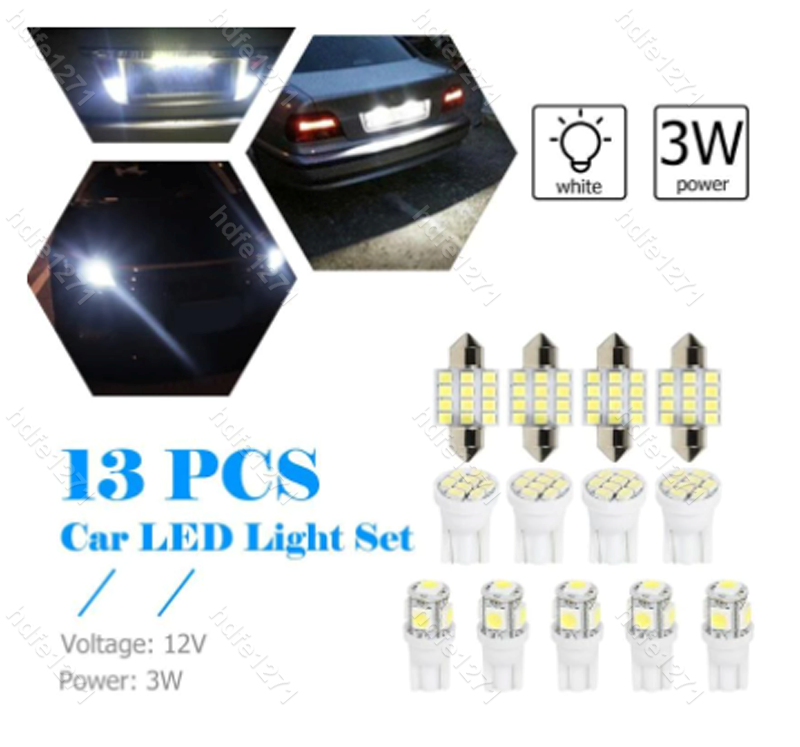 Xenon White 13 Pcs LED Light Interior Package T10 & 31mm Map Dome License Plate