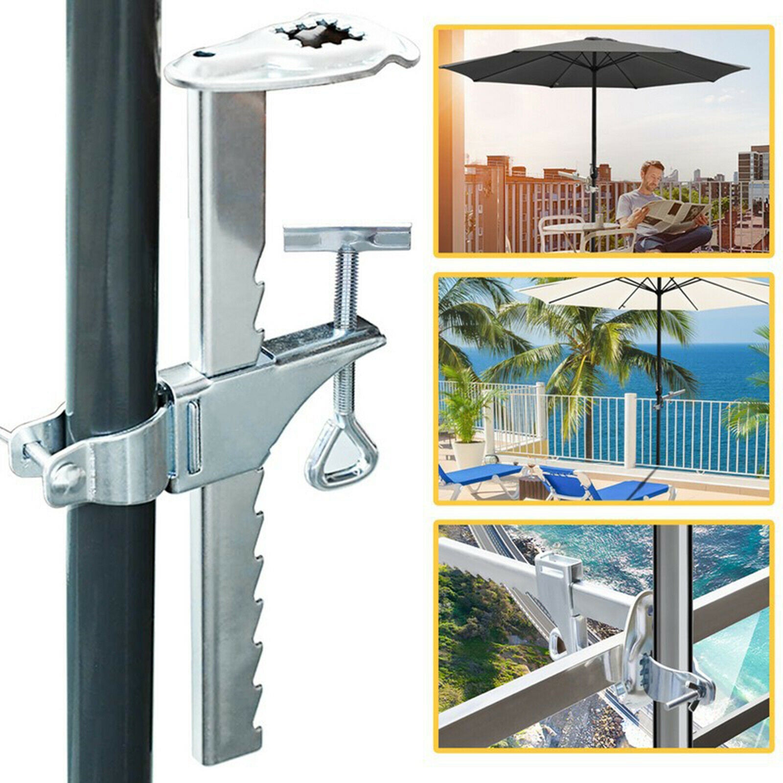 Fishing Umbrella Clamp Clip Bench Buddy Balcony Metal Garden Bracket Holder