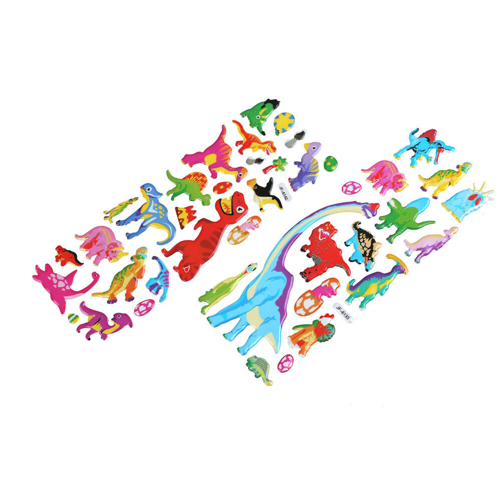 5 Sheets Cute Dinosaur Bubble PVC Stickers Cartoon Kids Classic Toys Stick.l8