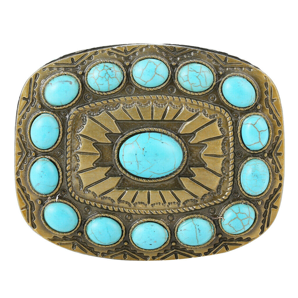 Western Rodeo Turquoise Belt Buckle Boho Engraved American Metal Buckles